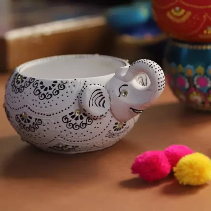 Elephant – White (Diya / T-Light Holder)