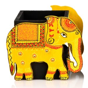 Handmade Wooden Elephant Decorative Pen Stand - Available in 2 Colors