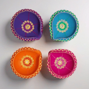 Handmade Terracotta Double Layer Diwali Diya Set of 4