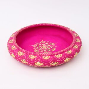 Handcrafted Terracotta Pink Urli with Golden Motifs for Home Decor
