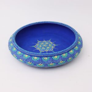 Handmade Terracotta Blue Urli with Golden Motifs for Flower Decoration