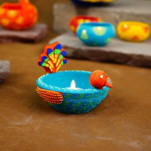 Handmade Terracotta Colorful Bird T-Light Tea Light Holder for Decor