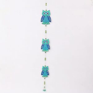 Handcrafted Wooden Green Blue Owl Wall Hanging for Decoration